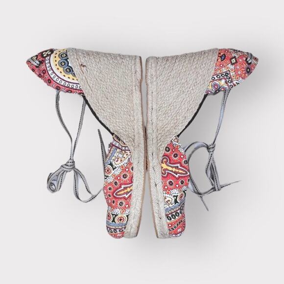 Tommy Hilfiger Womens Espadrille Wedges sz 10 High Heel Boho Paisley Cute Fabric - Picture 2 of 8